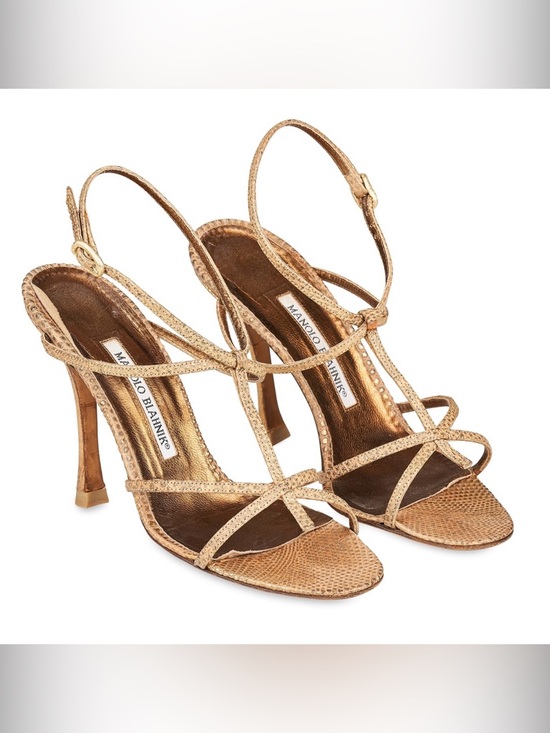 Manolo Blahnik Shoes - Manolo Blahnik Metallic Gold Strappy Slingback Heels